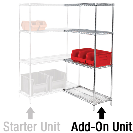 72 x 36 x 63" - 4 Shelf Wire Shelving Add-On Unit