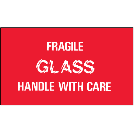 3 x 5" - "Fragile - Glass - Handle With Care" Labels