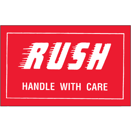 3 x 5" - "Rush - Handle With Care" Labels